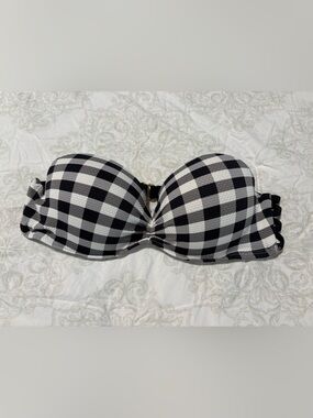 Strapless Gingham Bandeau swim top - Black & White, Sz L, underwire push up